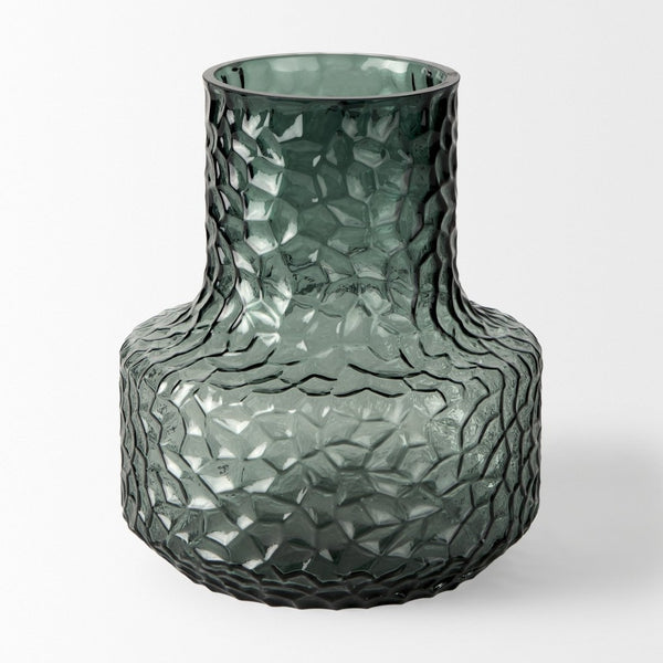 Mercana Jolene Pebbled Glass Vase – Translucent Green with Textured Finish for Elegant Home Décor Accents Green Glass | Short 70364