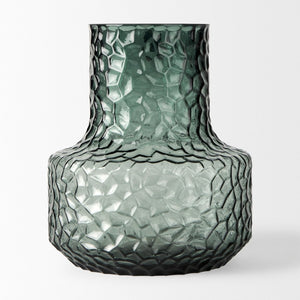 Mercana Jolene Pebbled Glass Vase – Translucent Green with Textured Finish for Elegant Home Décor Accents Green Glass | Short 70364