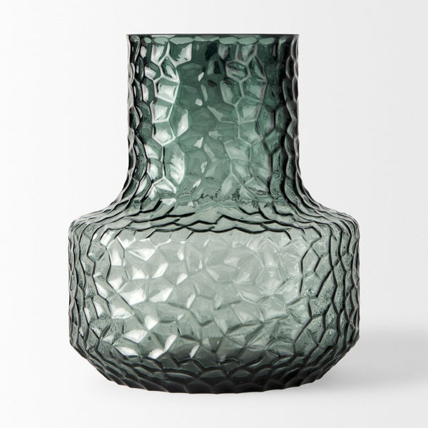 Mercana Jolene Pebbled Glass Vase – Translucent Green with Textured Finish for Elegant Home Décor Accents Green Glass | Short 70364