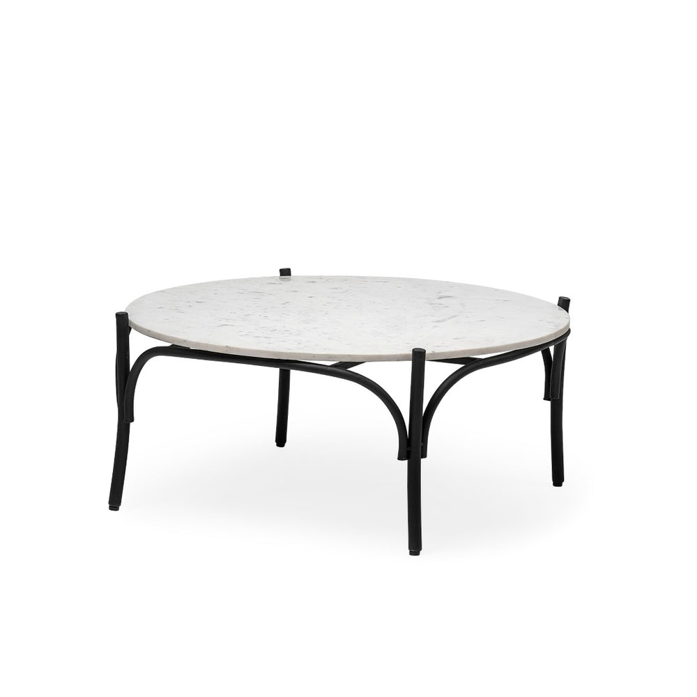 Mercana Etienne Round Coffee Table with Elegant Marble Top and Sturdy Industrial Base for Sophisticated Spaces 68507-AB