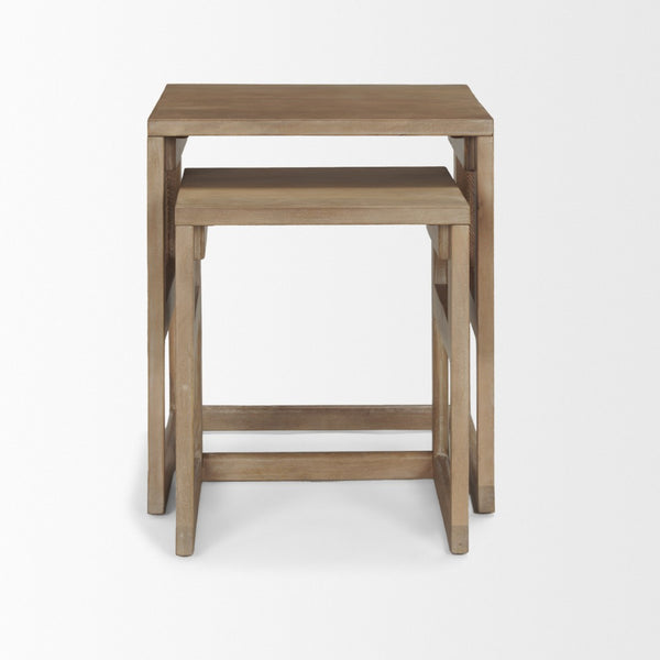 Mercana Grier Elegant Solid Mango Wood Nesting Accent Tables with Modern Lines and Classic Charm Light Brown Wood | Cane Accent | Set of 2 69900