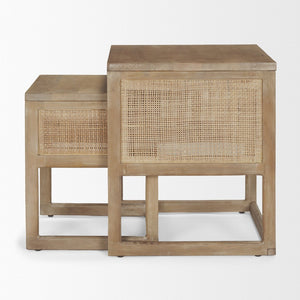 Mercana Grier Elegant Solid Mango Wood Nesting Accent Tables with Modern Lines and Classic Charm Light Brown Wood | Cane Accent | Set of 2 69900