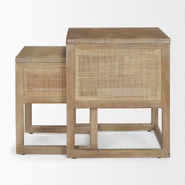 Mercana Grier Elegant Solid Mango Wood Nesting Accent Tables with Modern Lines and Classic Charm Light Brown Wood | Cane Accent | Set of 2 69900