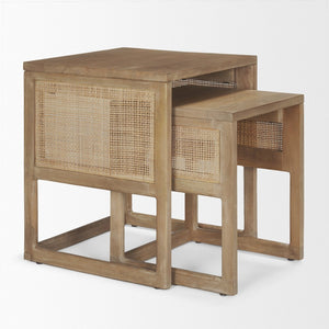 Mercana Grier Elegant Solid Mango Wood Nesting Accent Tables with Modern Lines and Classic Charm Light Brown Wood | Cane Accent | Set of 2 69900