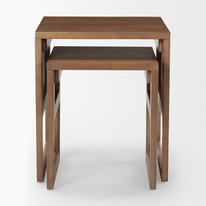 Mercana Grier Elegant Solid Mango Wood Nesting Accent Tables with Modern Lines and Classic Charm Medium Brown Wood | Cane Accent | Set of 2 69901