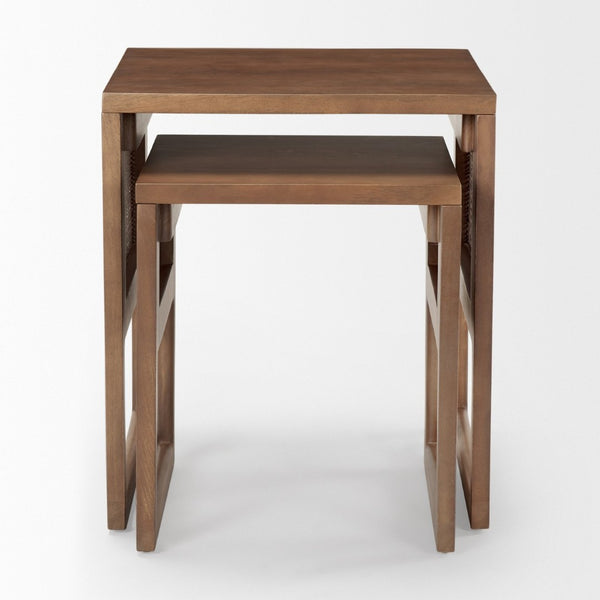 Mercana Grier Elegant Solid Mango Wood Nesting Accent Tables with Modern Lines and Classic Charm Medium Brown Wood | Cane Accent | Set of 2 69901
