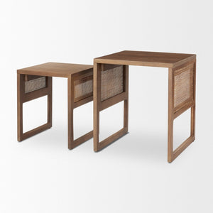 Mercana Grier Elegant Solid Mango Wood Nesting Accent Tables with Modern Lines and Classic Charm Medium Brown Wood | Cane Accent | Set of 2 69901