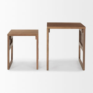 Mercana Grier Elegant Solid Mango Wood Nesting Accent Tables with Modern Lines and Classic Charm Medium Brown Wood | Cane Accent | Set of 2 69901