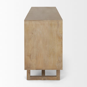 Mercana Grier Solid Wood Sideboard with Cane Doors - Stylish Storage Solution for Modern Dining Spaces Light Brown Wood | Cane Accent 69895