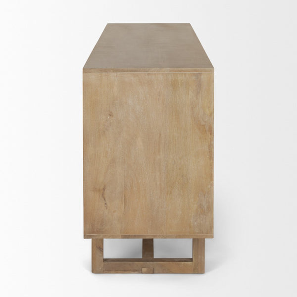 Mercana Grier Solid Wood Sideboard with Cane Doors - Stylish Storage Solution for Modern Dining Spaces Light Brown Wood | Cane Accent 69895