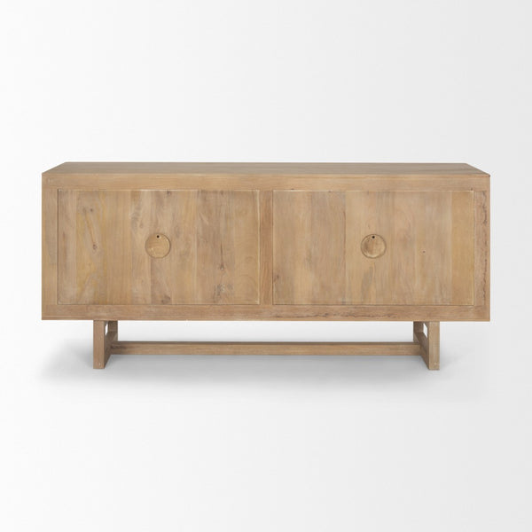 Mercana Grier Solid Wood Sideboard with Cane Doors - Stylish Storage Solution for Modern Dining Spaces Light Brown Wood | Cane Accent 69895