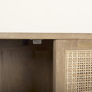 Mercana Grier Solid Wood Sideboard with Cane Doors - Stylish Storage Solution for Modern Dining Spaces Light Brown Wood | Cane Accent 69895