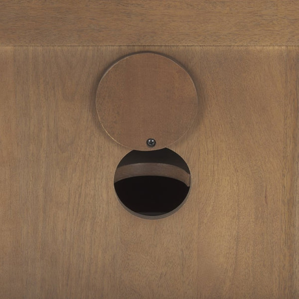 Mercana Grier 65" Rustic Mango Wood Media Console with Woven Cane Doors for Stylish Living Room Storage Medium Brown Wood | Cane Accent 69897