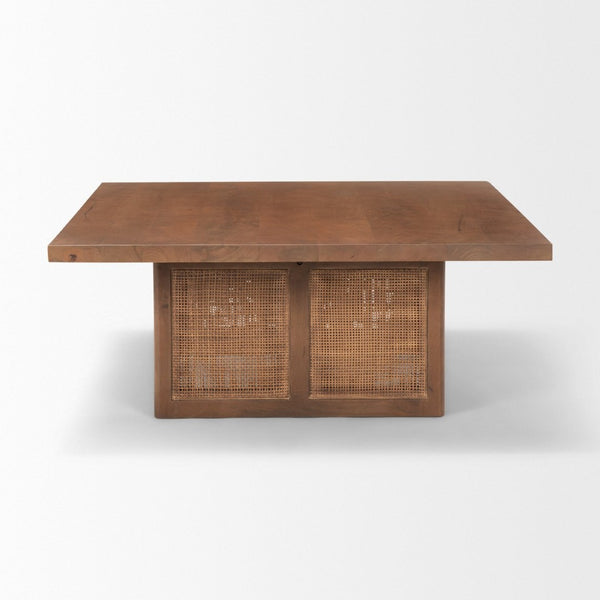 Mercana Grier 42" Square Coffee Table – Solid Mango Wood with Elegant Cane Detailing for Modern Living Spaces Medium Brown Wood | Cane Accent 69903