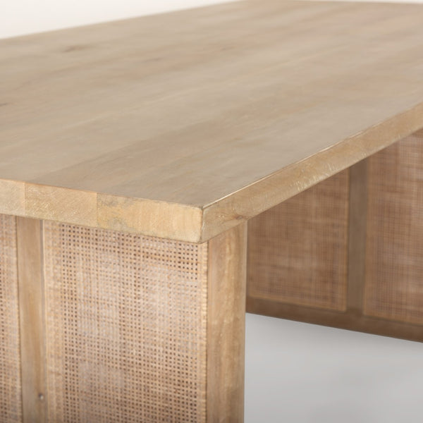 Mercana Grier Dining Table - Elegant Solid Mango Wood with Cane Detailing for Modern and Transitional Spaces 84" Lt Brown Wood Top | Lt Brown Wood w/Cane Legs 69905