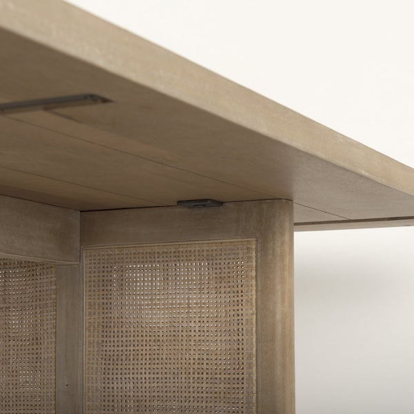 Mercana Grier Dining Table - Elegant Solid Mango Wood with Cane Detailing for Modern and Transitional Spaces 84" Lt Brown Wood Top | Lt Brown Wood w/Cane Legs 69905