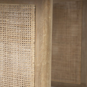 Mercana Grier Dining Table - Elegant Solid Mango Wood with Cane Detailing for Modern and Transitional Spaces 84" Lt Brown Wood Top | Lt Brown Wood w/Cane Legs 69905