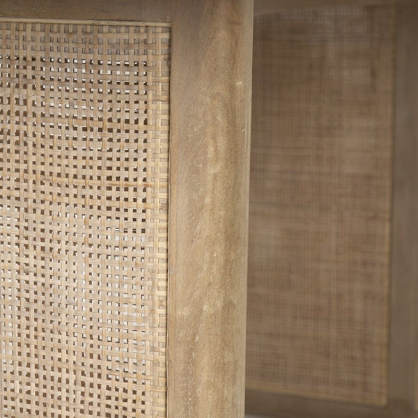 Mercana Grier Dining Table - Elegant Solid Mango Wood with Cane Detailing for Modern and Transitional Spaces 84" Lt Brown Wood Top | Lt Brown Wood w/Cane Legs 69905