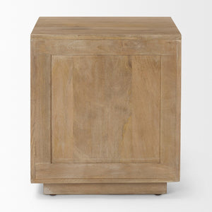 Mercana Grier Stylish Mango Wood Accent Table with Cane Panels - Mid-Century Charm & Modern Functionality Light Brown Wood | Cane Accent | 1 Door & Drawer 69935