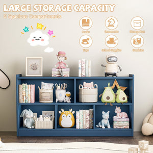 English Elm Wooden Five Cube Open Organizer Low Profile Montessori Bookshelf for Playroom or Nursery Turquoise T3210P476852