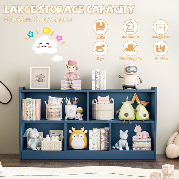 English Elm Wooden Five Cube Open Organizer Low Profile Montessori Bookshelf for Playroom or Nursery Turquoise T3210P476852