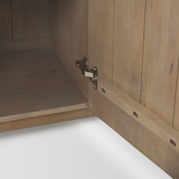 Mercana Terra Sideboard - Modern Mango Wood Storage Solution with Sculptural Fluted Design and Gold Accents Light Brown Wood 69884