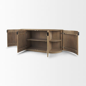 Mercana Terra Sideboard - Modern Mango Wood Storage Solution with Sculptural Fluted Design and Gold Accents Light Brown Wood 69884