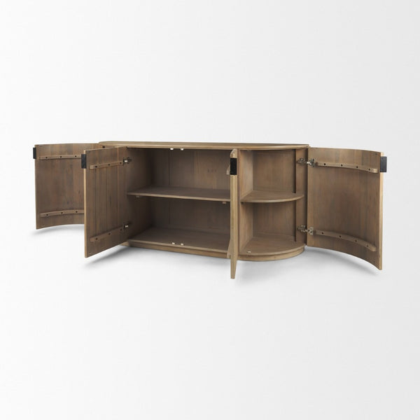 Mercana Terra Sideboard - Modern Mango Wood Storage Solution with Sculptural Fluted Design and Gold Accents Light Brown Wood 69884