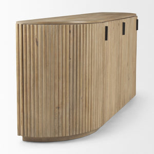 Mercana Terra Sideboard - Modern Mango Wood Storage Solution with Sculptural Fluted Design and Gold Accents Light Brown Wood 69884