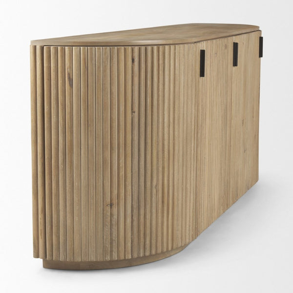 Mercana Terra Sideboard - Modern Mango Wood Storage Solution with Sculptural Fluted Design and Gold Accents Light Brown Wood 69884