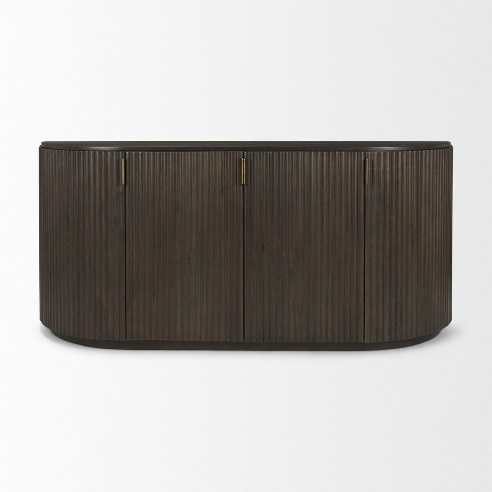 Mercana Terra Sideboard - Modern Mango Wood Storage Solution with Sculptural Fluted Design and Gold Accents Dark Brown Wood 69883