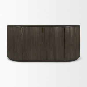 Mercana Terra Sideboard - Modern Mango Wood Storage Solution with Sculptural Fluted Design and Gold Accents Dark Brown Wood 69883