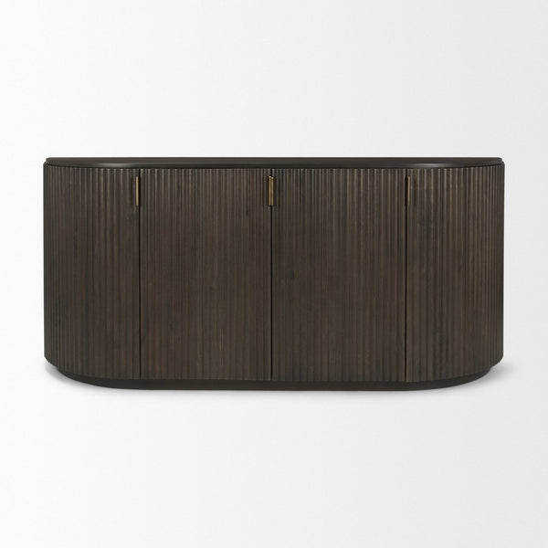 Mercana Terra Sideboard - Modern Mango Wood Storage Solution with Sculptural Fluted Design and Gold Accents Dark Brown Wood 69883