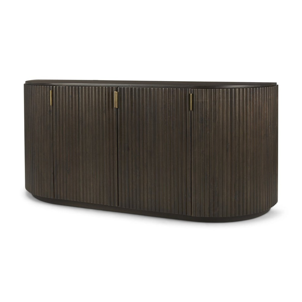 Mercana Terra Sideboard - Modern Mango Wood Storage Solution with Sculptural Fluted Design and Gold Accents Dark Brown Wood 69883