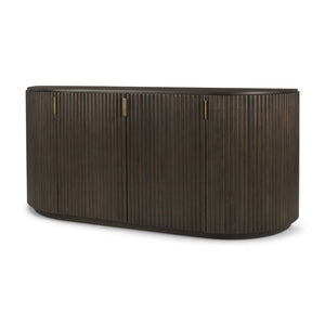 Mercana Terra Sideboard - Modern Mango Wood Storage Solution with Sculptural Fluted Design and Gold Accents Dark Brown Wood 69883