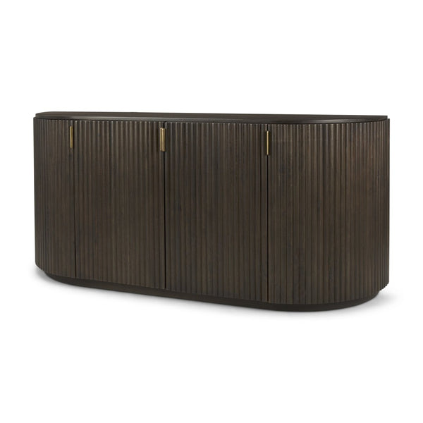 Mercana Terra Sideboard - Modern Mango Wood Storage Solution with Sculptural Fluted Design and Gold Accents Dark Brown Wood 69883
