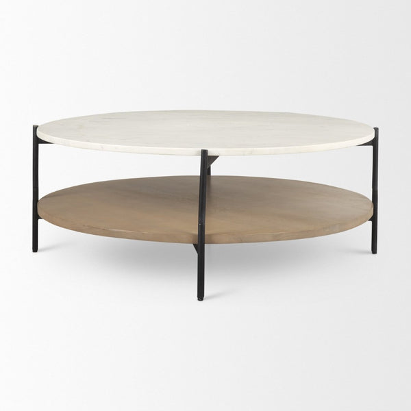 Mercana Larkin Elegant Marble Top Coffee Table with Sturdy Iron Frame and Stylish Wood Shelf for Living Spaces 69924-AB