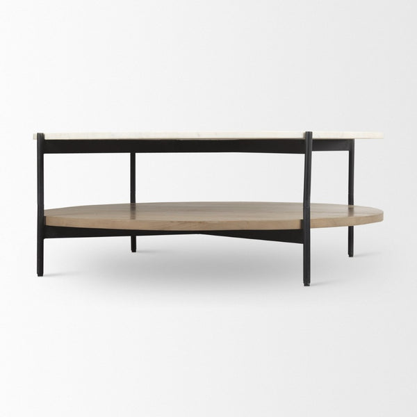 Mercana Larkin Elegant Marble Top Coffee Table with Sturdy Iron Frame and Stylish Wood Shelf for Living Spaces 69924-AB