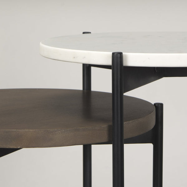 Mercana Larkin Elegant Nesting End Tables with Marble and Wood Tops for Modern Living Room Style Decor White Marble | Dark Brown Wood | Set of 2 70170