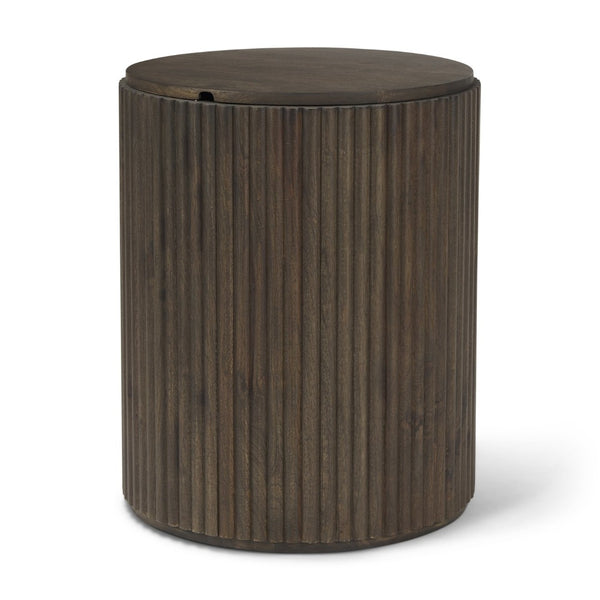 Mercana Terra Solid Mango Wood Fluted Round Side Table with Sculptural Design for Modern and Transitional Spaces 69881