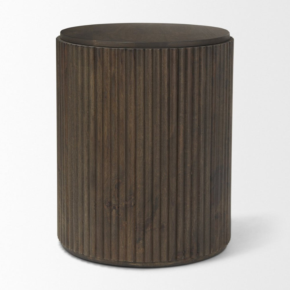Mercana Terra Solid Mango Wood Fluted Round Side Table with Sculptural Design for Modern and Transitional Spaces 69881