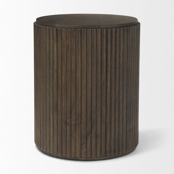 Mercana Terra Solid Mango Wood Fluted Round Side Table with Sculptural Design for Modern and Transitional Spaces 69881