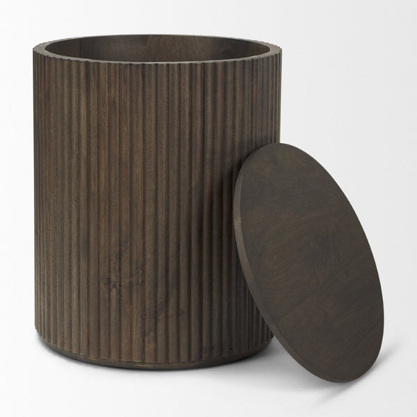 Mercana Terra Solid Mango Wood Fluted Round Side Table with Sculptural Design for Modern and Transitional Spaces 69881