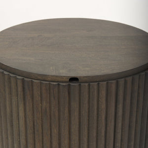 Mercana Terra Solid Mango Wood Fluted Round Side Table with Sculptural Design for Modern and Transitional Spaces 69881