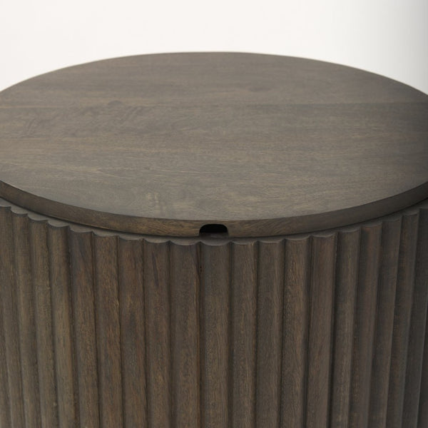 Mercana Terra Solid Mango Wood Fluted Round Side Table with Sculptural Design for Modern and Transitional Spaces 69881