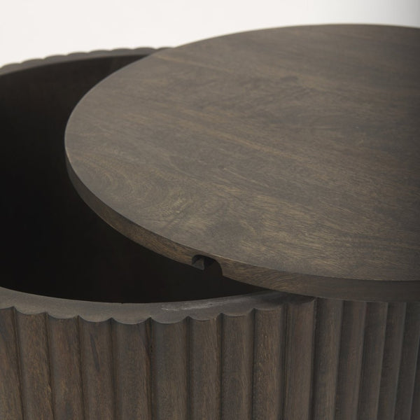 Mercana Terra Solid Mango Wood Fluted Round Side Table with Sculptural Design for Modern and Transitional Spaces 69881