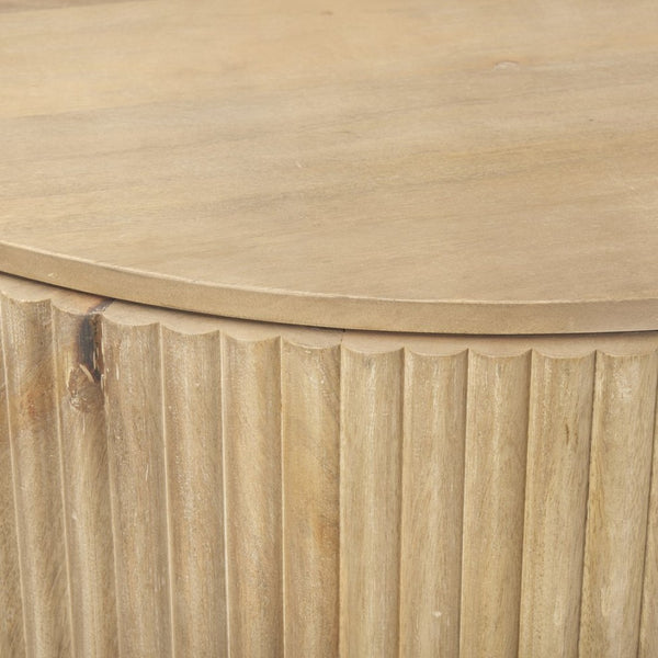 Mercana Terra Sculptural 2-Door Accent Cabinet with Solid Wood Construction and Black Iron Handles for Stylish Storage Light Brown Wood | Fluted 69879