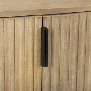 Mercana Terra Sculptural 2-Door Accent Cabinet with Solid Wood Construction and Black Iron Handles for Stylish Storage Light Brown Wood | Fluted 69879