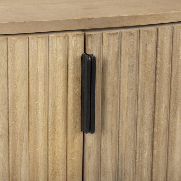 Mercana Terra Sculptural 2-Door Accent Cabinet with Solid Wood Construction and Black Iron Handles for Stylish Storage Light Brown Wood | Fluted 69879