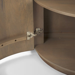 Mercana Terra Sculptural 2-Door Accent Cabinet with Solid Wood Construction and Black Iron Handles for Stylish Storage Light Brown Wood | Fluted 69879